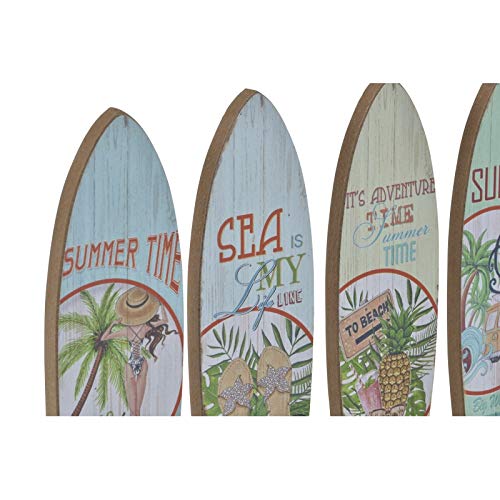 Set 4 Cuadro de Pared Madera Perchero Vintage Surf Tropical Aloha 7x22 cm