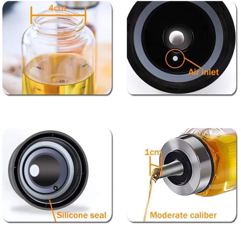 Aceitera Antigoteo de Cristal Borosilicato Tapón de Acero INOX con Tapa Que Se Abre Automatico para Cocina 550 ML