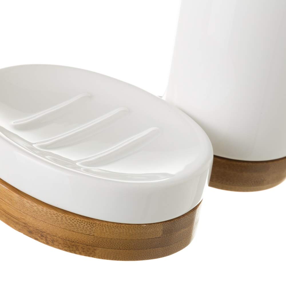 Juego de dispensador y portacepillos de baño de cerámica nórdico Blanco