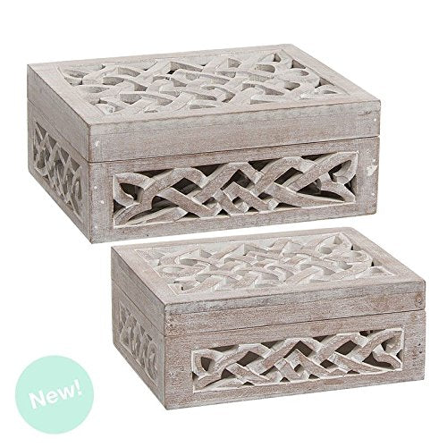 Cajas madera natural tallada rectangular