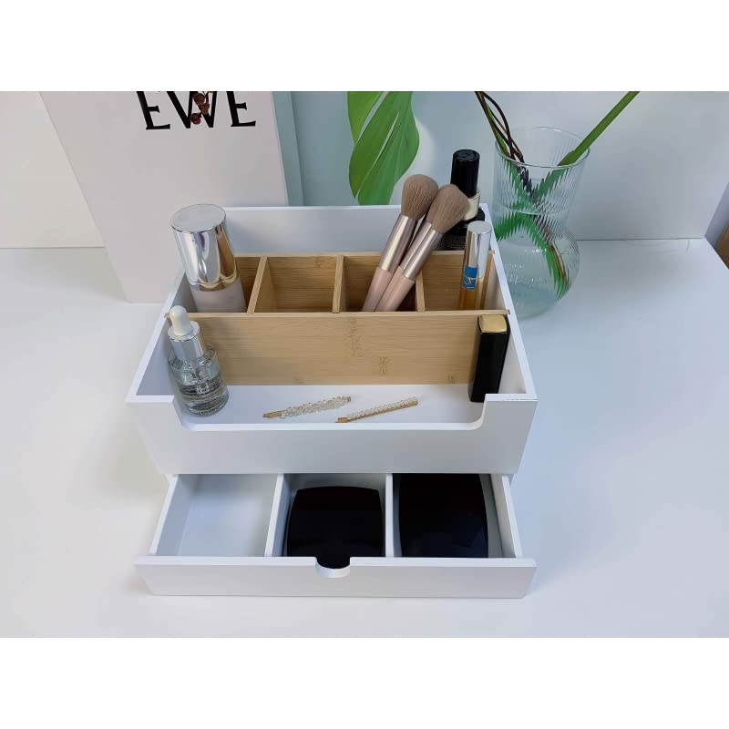 Caja Organizador de cosméticos, nordico con Compartimentos Blanco para baño