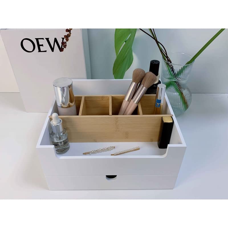 Caja Organizador de cosméticos, nordico con Compartimentos Blanco para baño