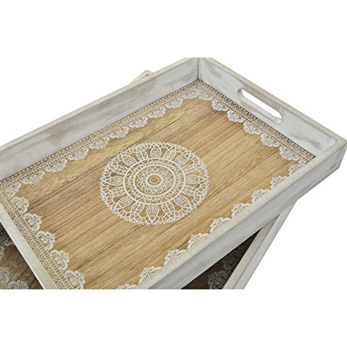 Set de 2 Bandeja Madera Mandala Natural