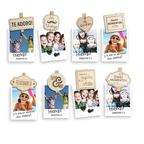 Juego 8 pinzas decorativas madera