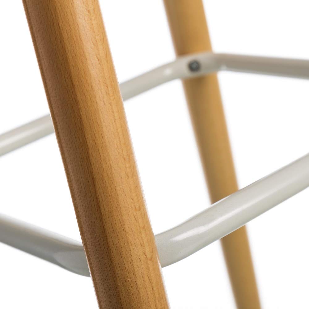 Taburete alto de madera de haya con asiento blanco de ABS