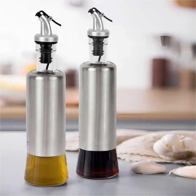 DAMDAM GO Set de Aceitera Vinagrera de Acero Inoxidable Cristal con Soporte