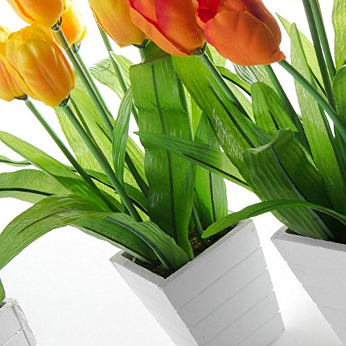 Pack 3 Planta tulipan poliester en maceta de madera .