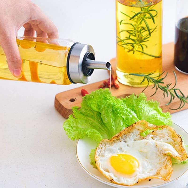 Aceitera Antigoteo de Cristal Borosilicato Tapón de Acero INOX con Tapa Que Se Abre Automatico para Cocina 550 ML