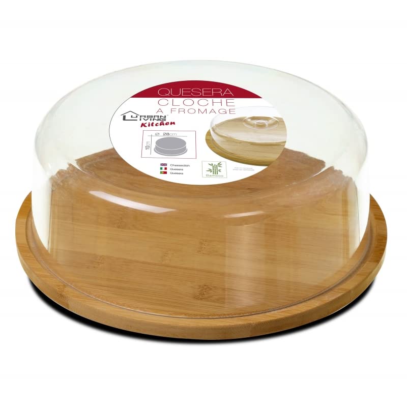 Bandeja Quesera de bambú Redonda con Tapa metacrilato de 28 cm para Servir Aperitivos (Redonda)