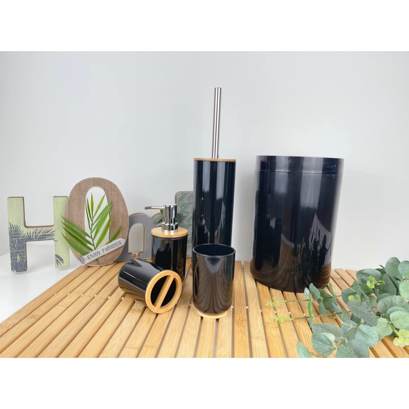Set Accesorios Baño de Bambú Negro Estilo Factory
