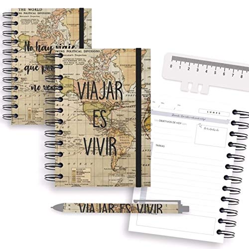 Set 2 Agenda 365 con Frases viaja Mundo, boligrafo Incluido