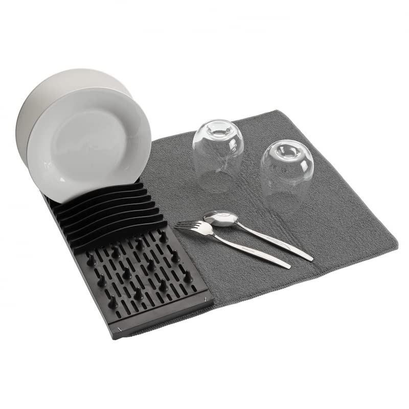 Escurreplatos Plegable con Escurridor, Tapete Secado De Vajilla - Gris