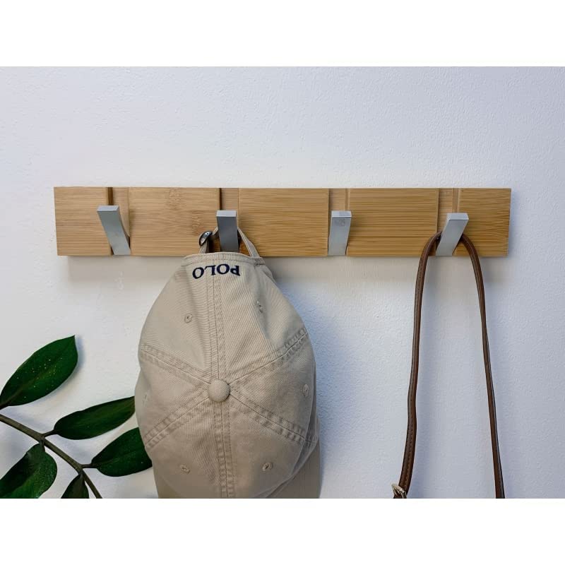 Perchero de Pared Madera Bambu con Ganchos Metal