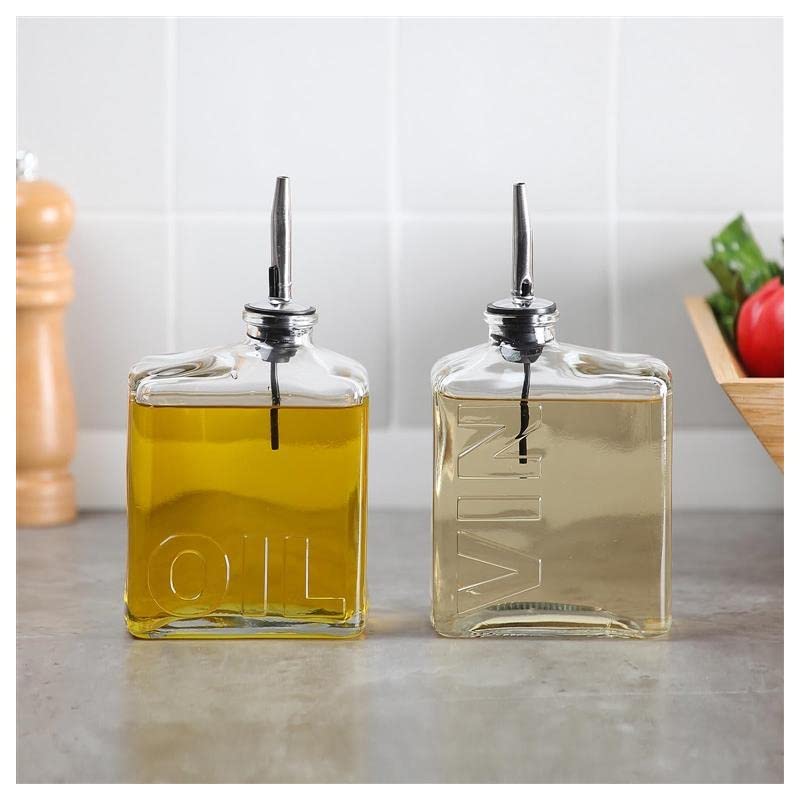 Juego de Aceitera/vinagrera con tapón dosificador de Acero Inoxidable - Cristal - 450 ml