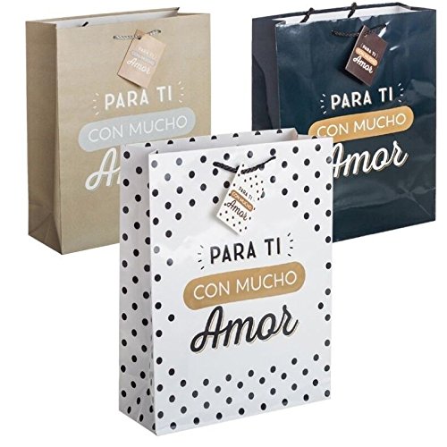 Pack 3 Bolsas de regalo papel para ti con mucho amor XL