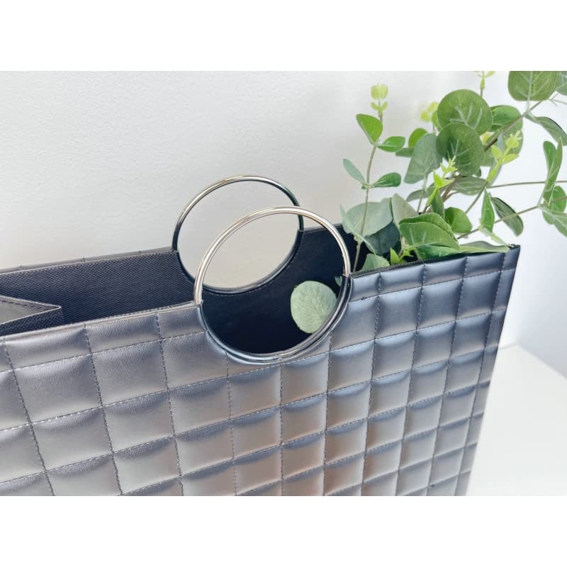 Revistero Bolso con Asas Negro de Piel sintética de 38x16x35 cm