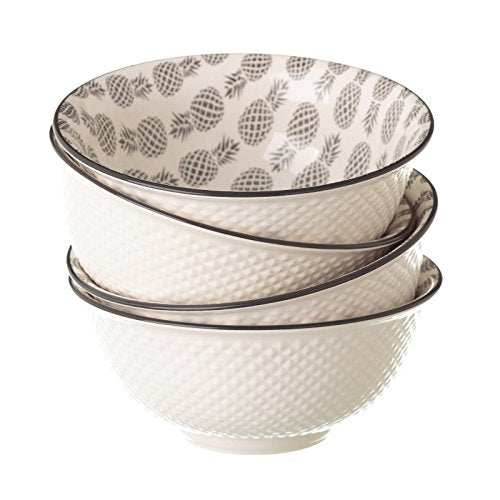 Pack 4 bol piña gris 600cc porcelana .