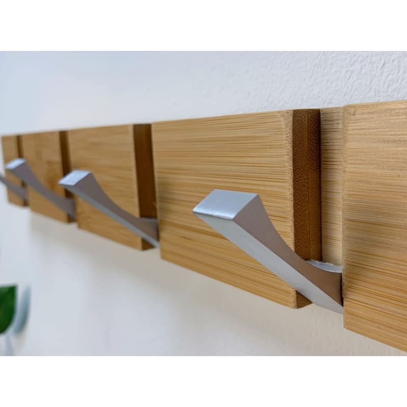 Perchero de Pared Madera Bambu con Ganchos Metal