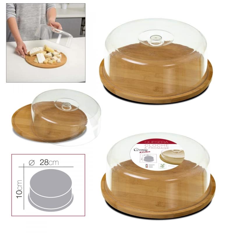 Bandeja Quesera de bambú Redonda con Tapa metacrilato de 28 cm para Servir Aperitivos (Redonda)