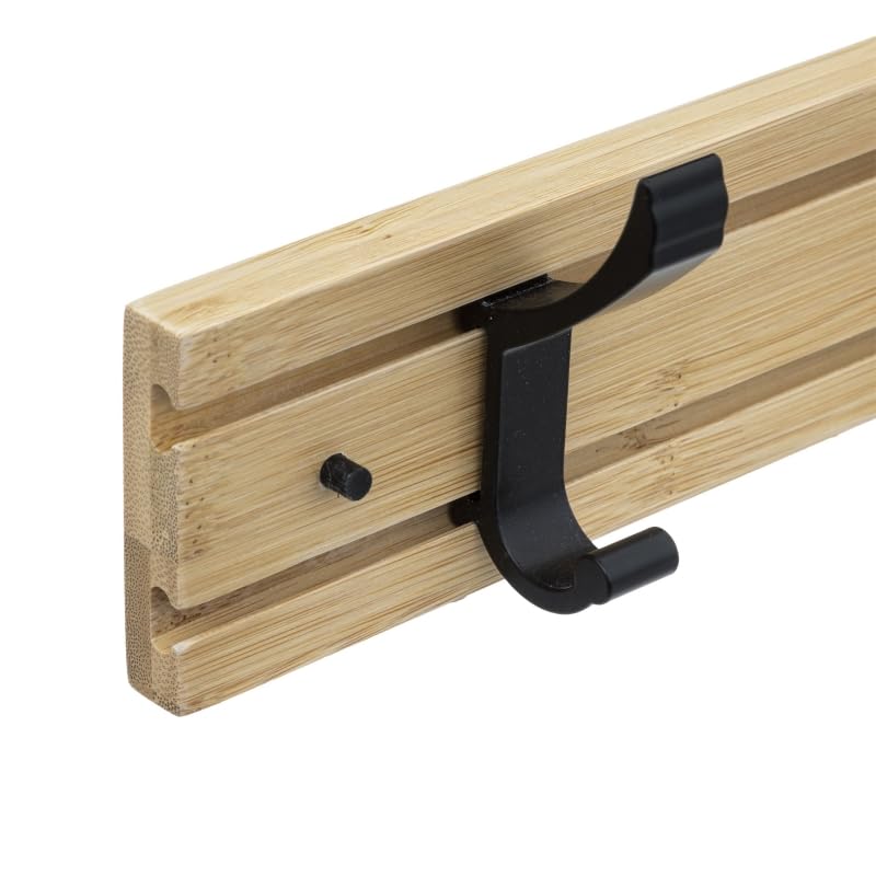 Perchero de Pared Madera Bambu con Ganchos Metal