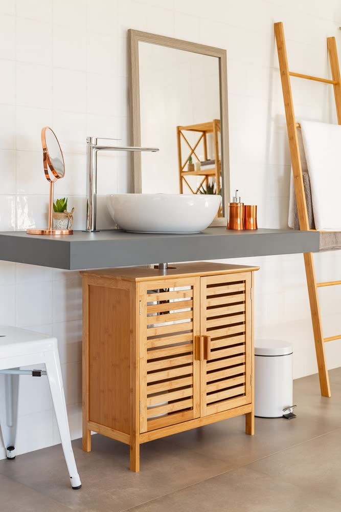 Mueble bajo Lavabo nórdico marrón de bambú para Cuarto de baño Basic