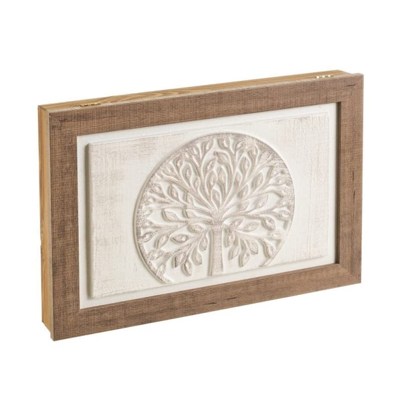 Cuadro cubrecontador con Relieve exótico de Lienzo Blanco y Natural, de 50x6x35 cm