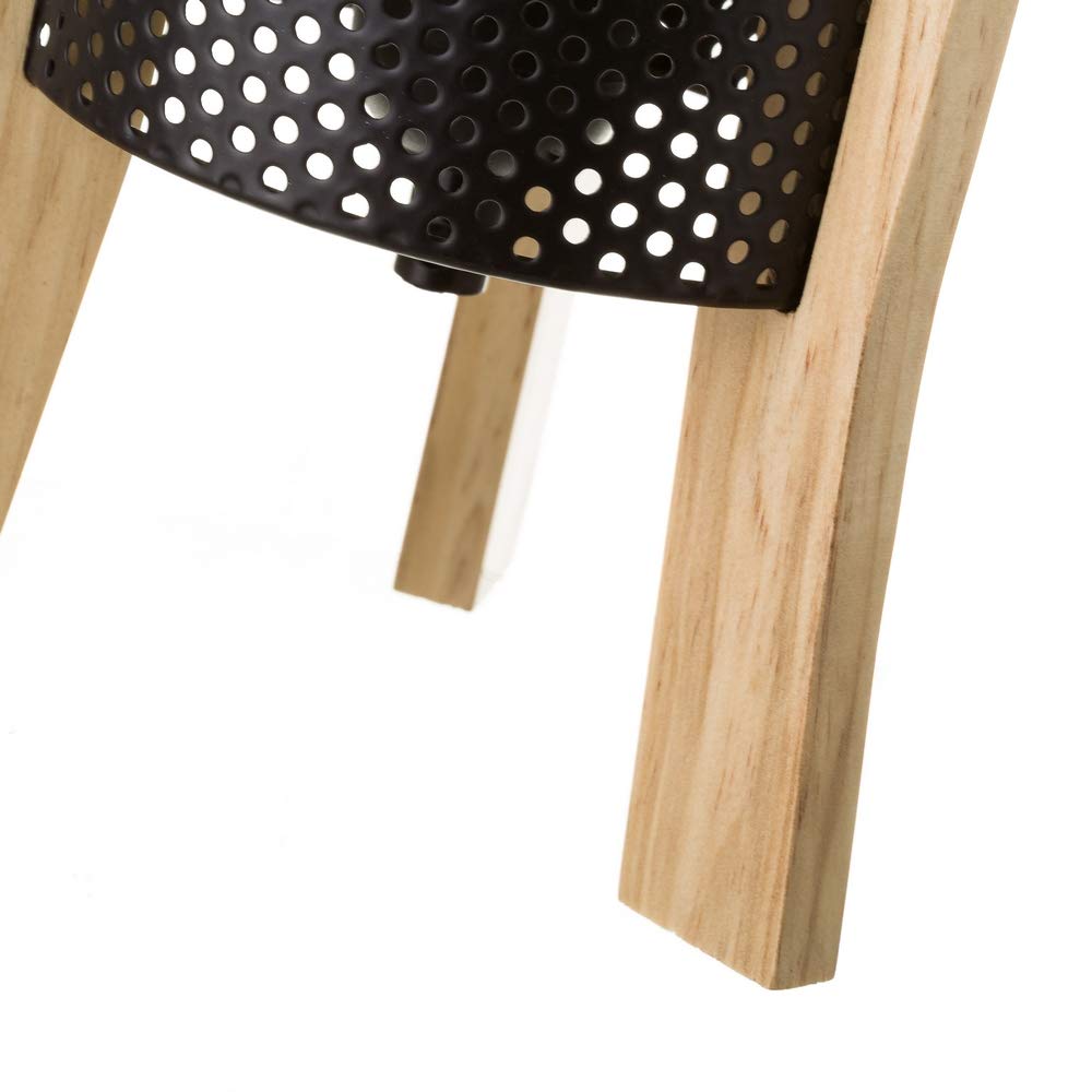 Lámpara de mesita de noche cilíndrica nórdica de metal y madera negra de 30 cm -