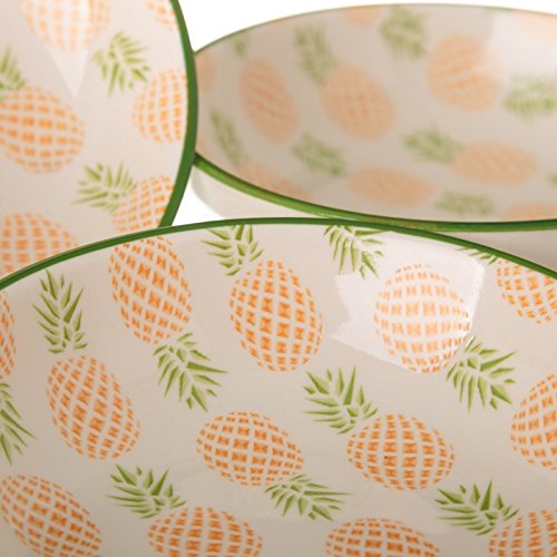 Pack 4 plato piña verde mini porcelana .