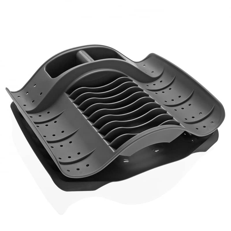 Escurreplatos, Escurridor De Platos Extensible con Cesta de Cubiertos, Caño De Drenaje Giratorio Gris Oscuro