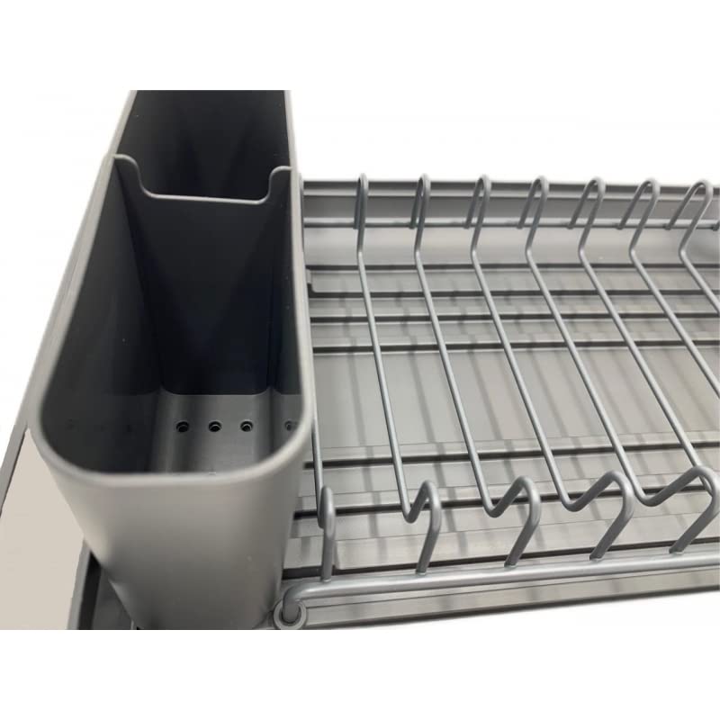 Escurreplatos, Escurridor De Platos Extensible con Cesta de Cubiertos, Caño De Drenaje Giratorio Gris Oscuro