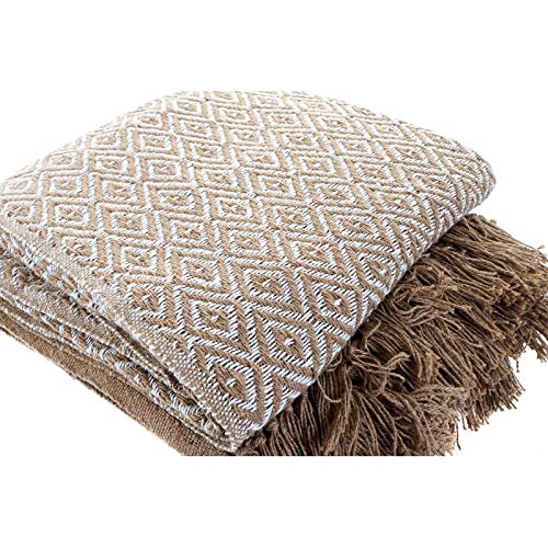 Juego de 2 Plaid de Sofa Algodon Rombos Azul y Marron 170x130 cm