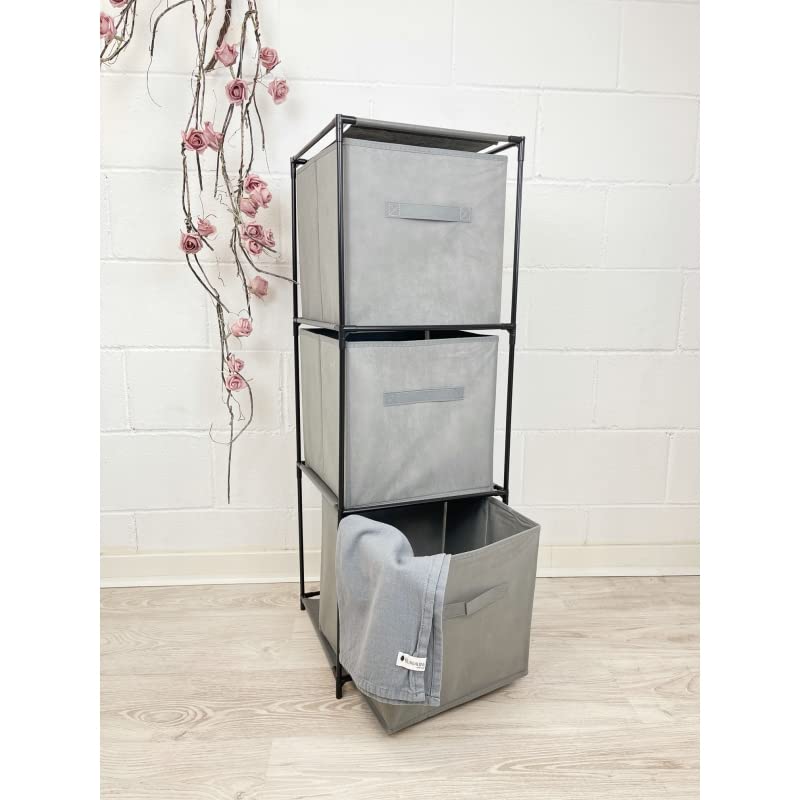 Estanteria con 3 Pongotodo, 3 estantes para Ropa Sucia, Muebles Auxiliares para almacenaje de Toallas