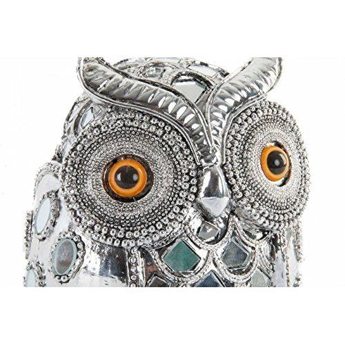 Figura Buho de Suerte Resina Plateado 11x11x16 cm