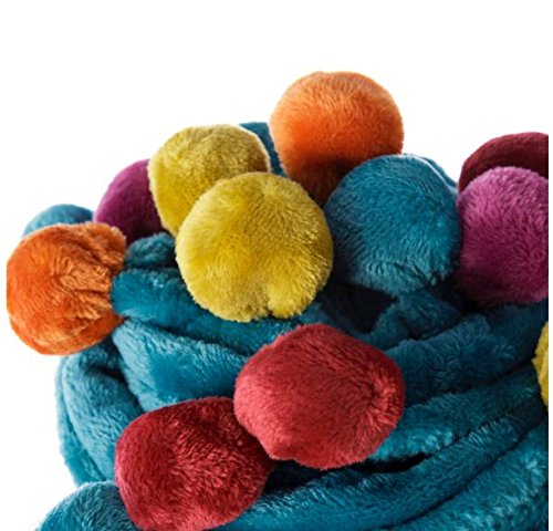 Manta Sofa Microfibra con 20 Pom Pom Multicolor (Azul)