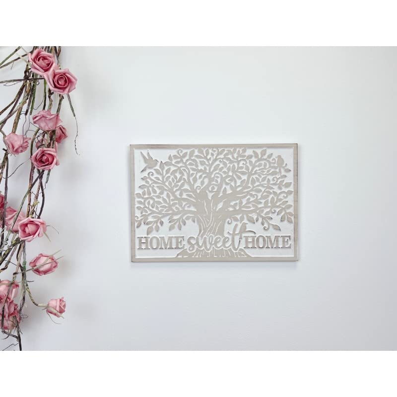Mural Tallado Natural Blanco de Madera Home Sweet Home, Arbol de la Vida para Decoracion