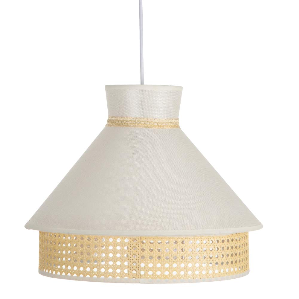 Lámpara de techo con rejilla vintage de lino blanco y natural, de Ø 40x31 cm