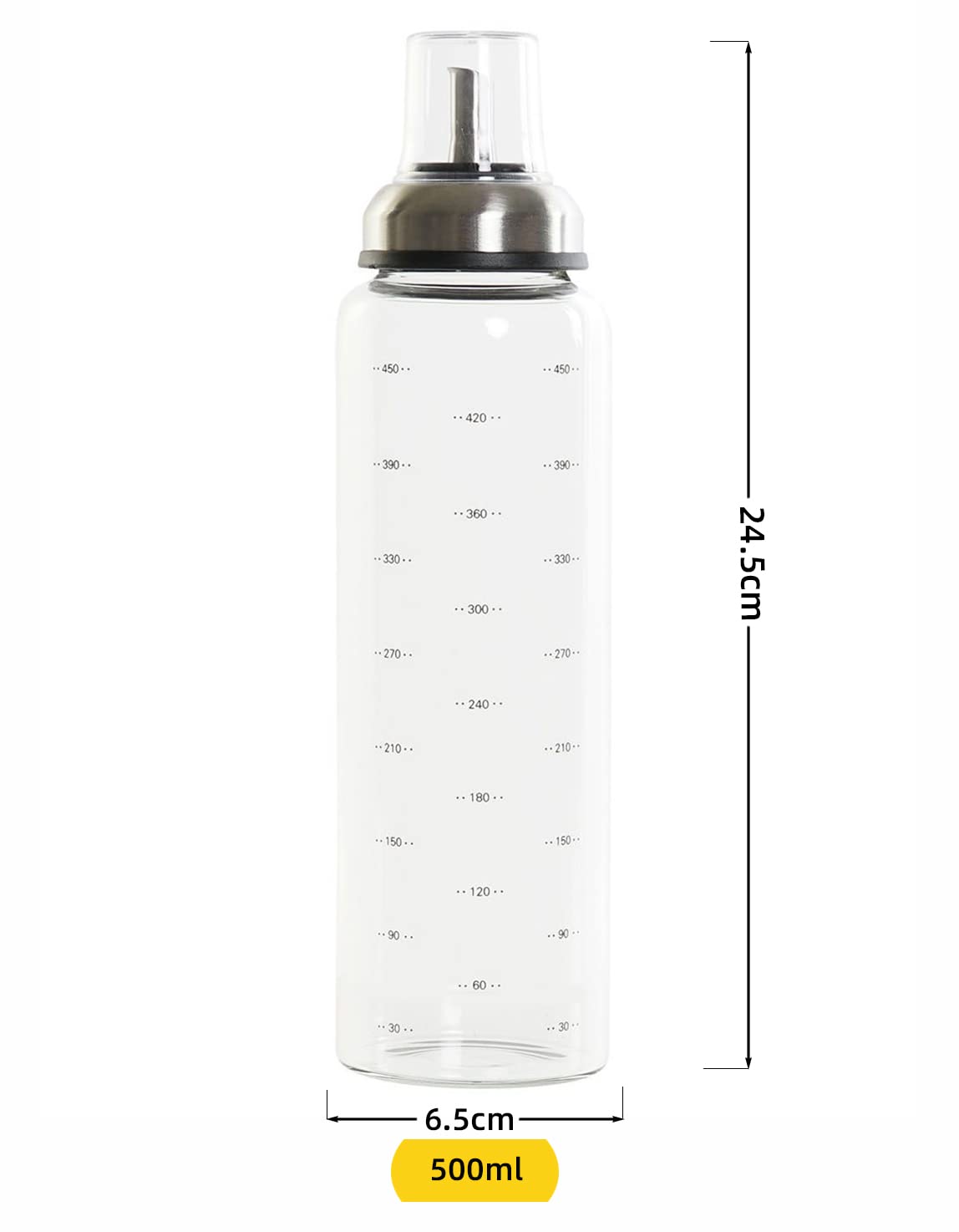 Aceitera Antigoteo de Cristal Borosilicato Tapón de Acero INOX con Tapa Que Se Abre Automatico para Cocina 550 ML