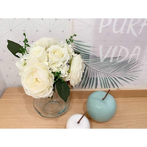 Rama con Flores Rosas Blanco 18x18x26 cm