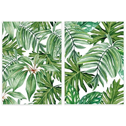 Set 2 Cuadro de Hojas en Lienzo Verde étnico para salón de 50 x 70 cm Iris