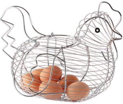 Huevera de gallina clásica plateada de metal para cocina Basic