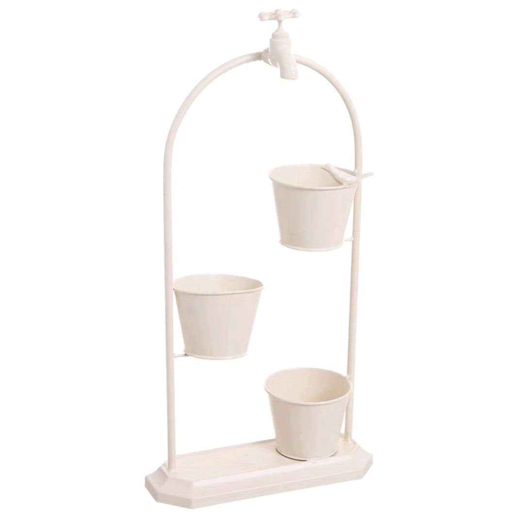 Crema Macetero Forma Fuente, Metal, Único