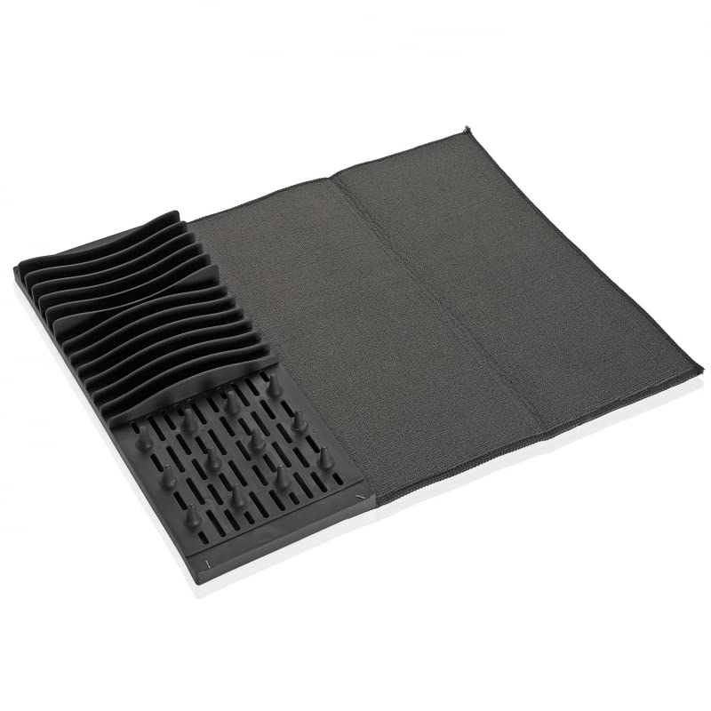 Escurreplatos Plegable con Escurridor, Tapete Secado De Vajilla - Gris