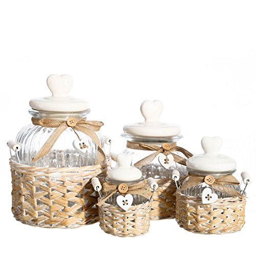 Bote con cesta romántico beige de cristal para cocina France