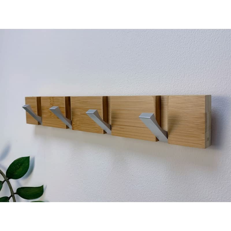 Perchero de Pared Madera Bambu con Ganchos Metal