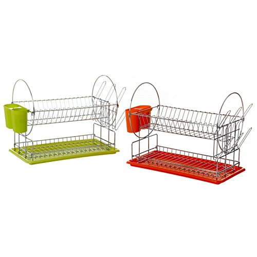 Escurreplatos 2 alturas hierro cromado 50 x 22 x 33 cm naranja y verde. - Verde