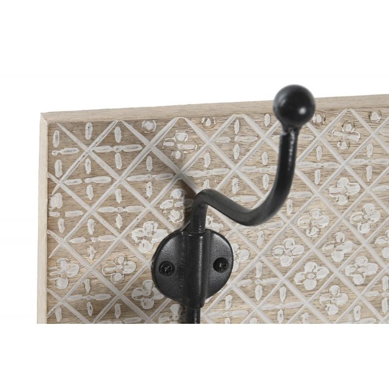 Perchero de pared madera mango tallado con 4 colgadores de hierro decape Hojas fino