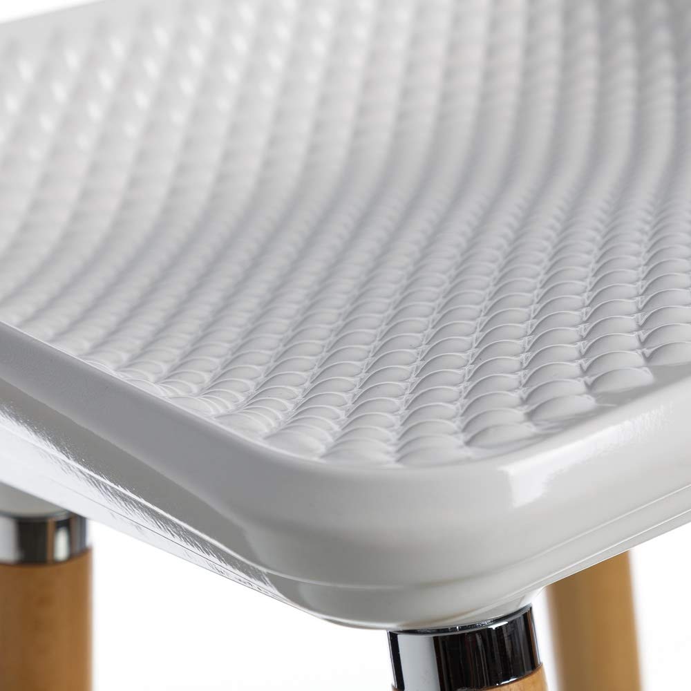 Taburete alto de madera de haya con asiento blanco de ABS