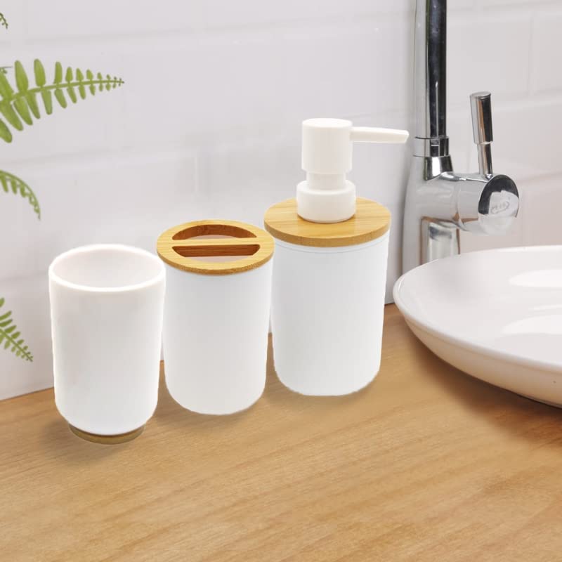 Set Accesorios Baño de Bambú Estilo nordico Blanco