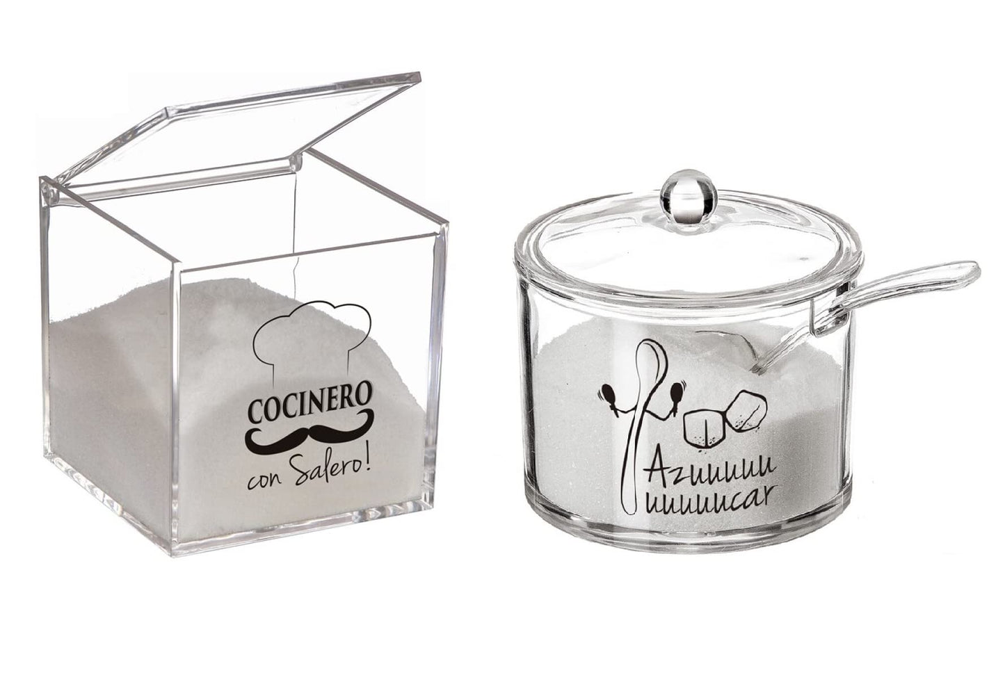 Salero y azucarero cocina original metacrilato de diseño frase cocinero con salero, recipientes acrilico almacenamiento