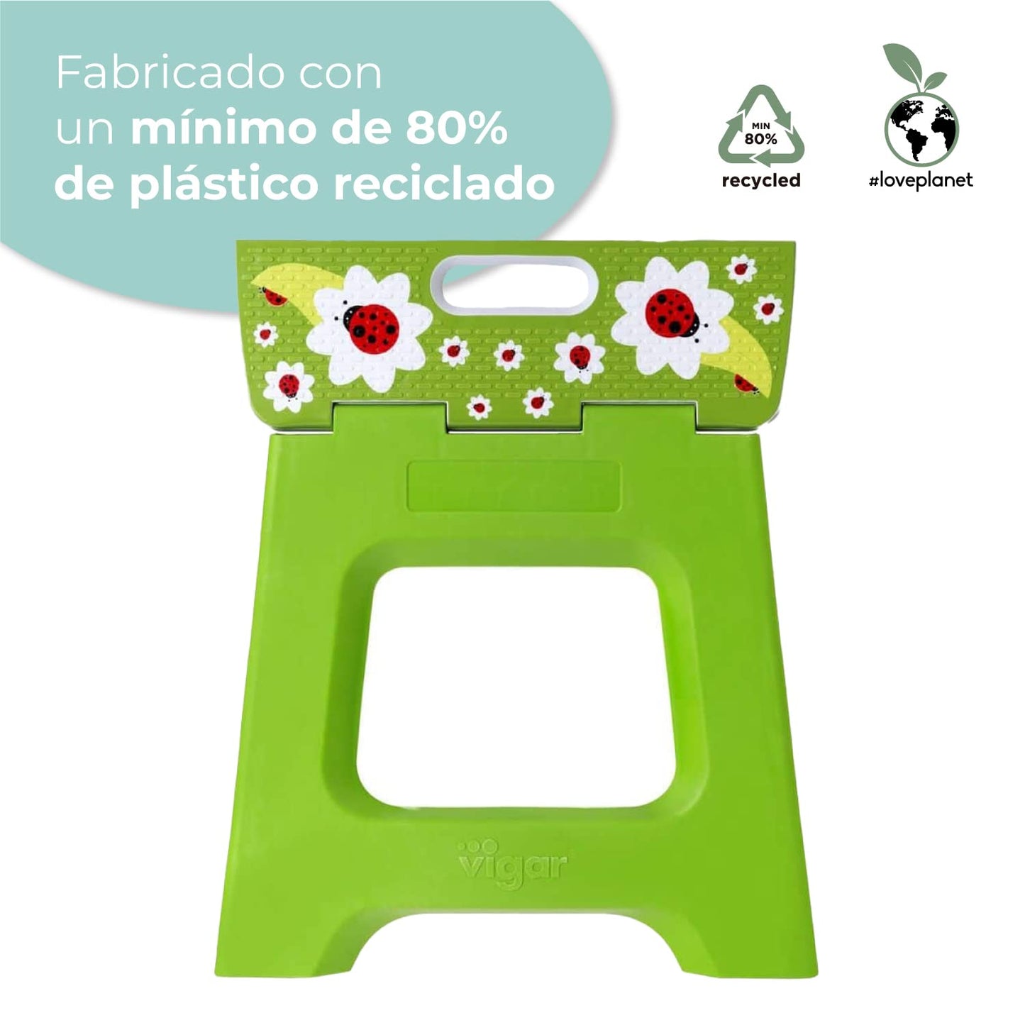 Taburete Plegable - Modelo Compact - 32 cm de Altura - con 80% Plástico Reciclado - Cocina, Baño y Camping - Escalón Peldaño